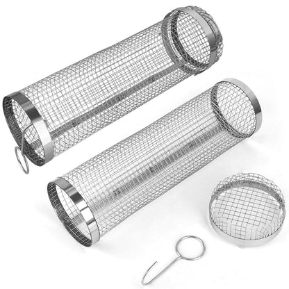 BowLift | 2-piece: Portable BBQ Rolling Basket Round Stainless Steel Grill