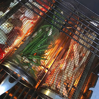 BowLift | 2-piece: Portable BBQ Rolling Basket Round Stainless Steel Grill
