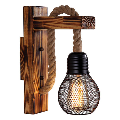Wood Rope Industrial Wall Light