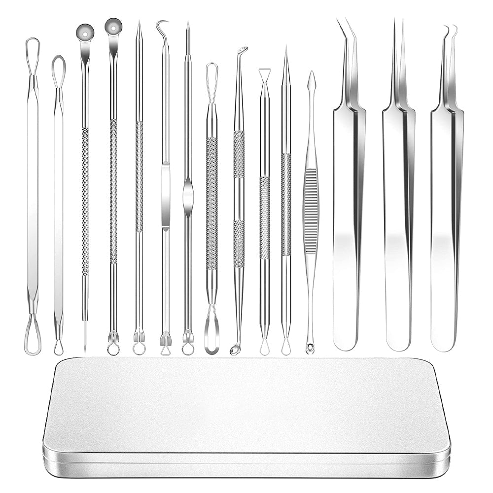 Skanto | Stainless Steel Blackhead Remover Pimple Popper Tool Kit with Metal Case