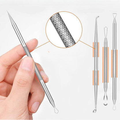 Skanto | Stainless Steel Blackhead Remover Pimple Popper Tool Kit with Metal Case
