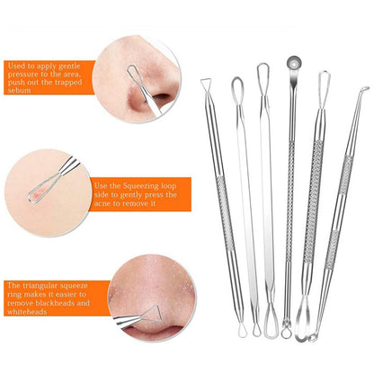 Skanto | Stainless Steel Blackhead Remover Pimple Popper Tool Kit with Metal Case