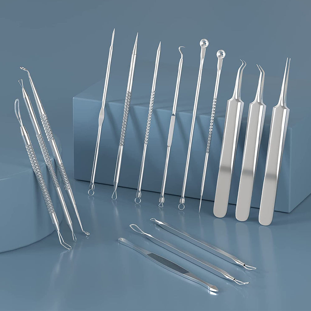 Skanto | Stainless Steel Blackhead Remover Pimple Popper Tool Kit with Metal Case
