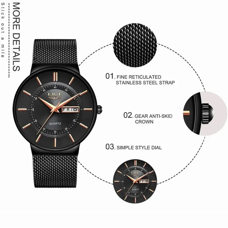 Skanto | Luxury Men's Ultra-Thin Waterproof Stainless Steel Quartz Watch – Elegant Date Display Sport Wristwatch