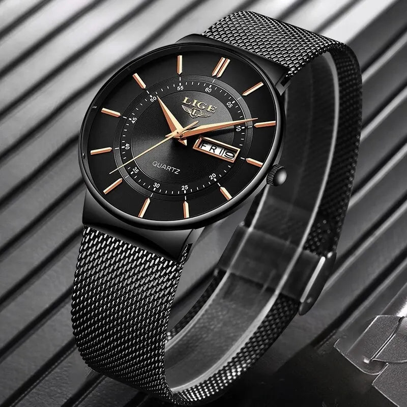 Skanto | Luxury Men's Ultra-Thin Waterproof Stainless Steel Quartz Watch – Elegant Date Display Sport Wristwatch