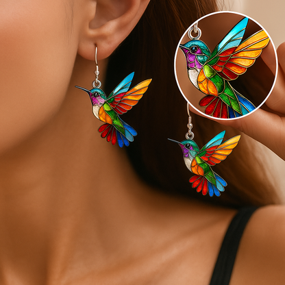 Skanto | Colorful Hummingbird Earrings – Happy Dangling Jewelry with Flying Bird