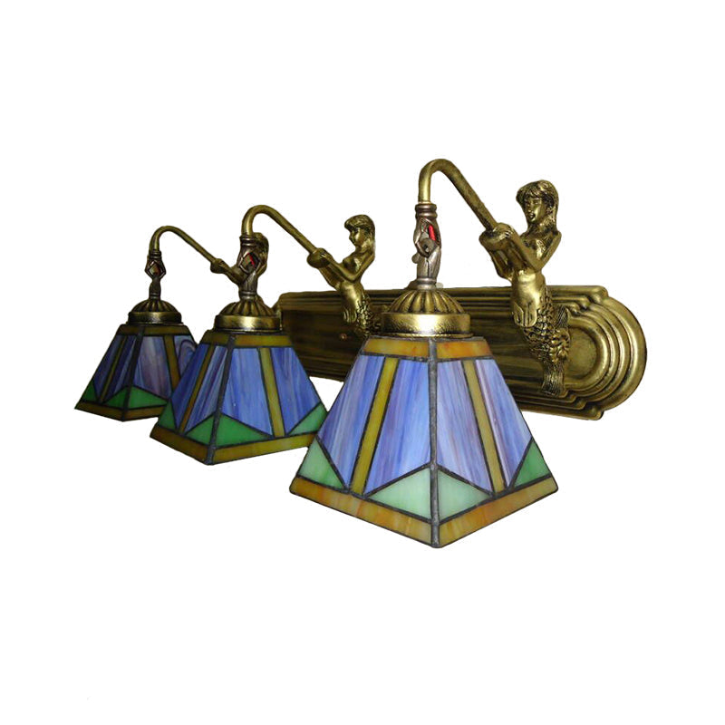 BowLift | Trapezium Wall Mount Lamp Fixture Tiffany Bronze Cut Glass Wall Lighting with Mermaid Arm