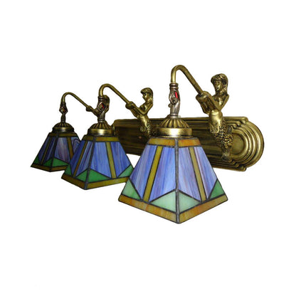 BowLift | Trapezium Wall Mount Lamp Fixture Tiffany Bronze Cut Glass Wall Lighting with Mermaid Arm