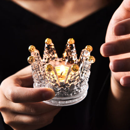 Crown-Shaped Textured Glass Votive Candle Holder Acalora