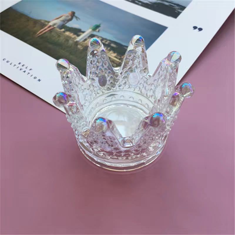Crown-Shaped Textured Glass Votive Candle Holder Acalora