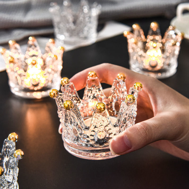 Crown-Shaped Textured Glass Votive Candle Holder Acalora