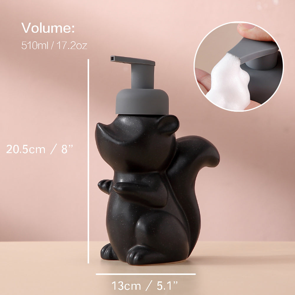 Skanto | Ceramic Soap Dispenser, Squirrel Foam Pump Bathroom Bottle, Animal Design, Refillable Reusable Lotion Pump for Bath Kitchen, 510ml/17.2oz