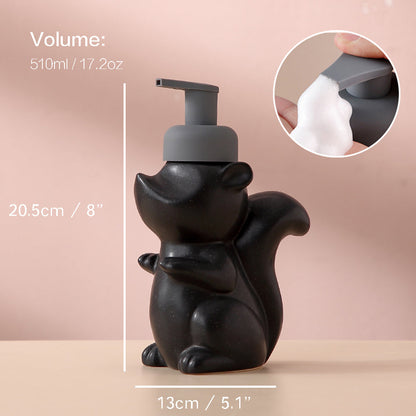 Skanto | Ceramic Soap Dispenser, Squirrel Foam Pump Bathroom Bottle, Animal Design, Refillable Reusable Lotion Pump for Bath Kitchen, 510ml/17.2oz