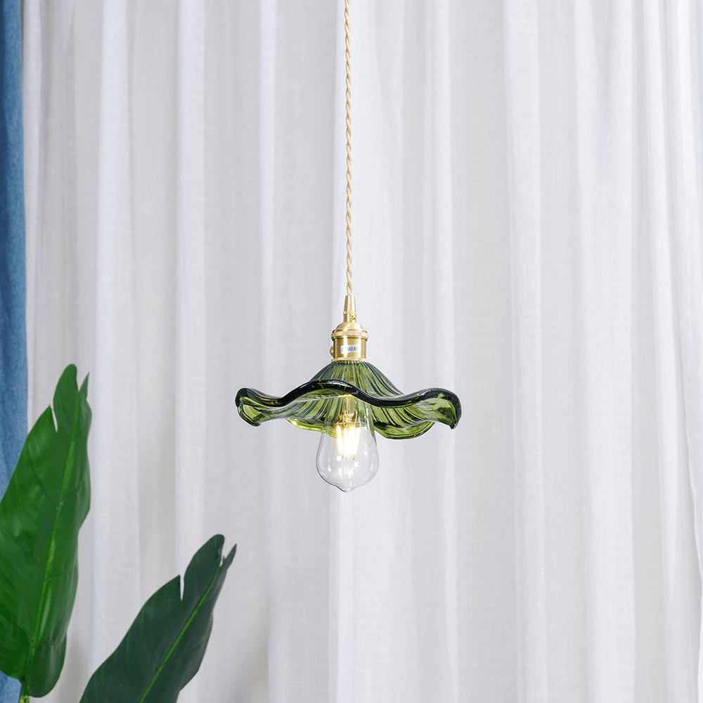 Skanto | Elegant Hibiscus Flower Pendant Lamp – Glass & Brass Hanging Lamp