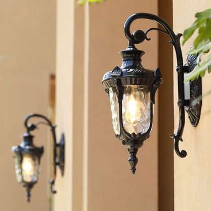 Black Bell Wall Sconce Classic Ribbed Glass 1 Bulb Outdoor Courtyard Wall Lighting | Karnz