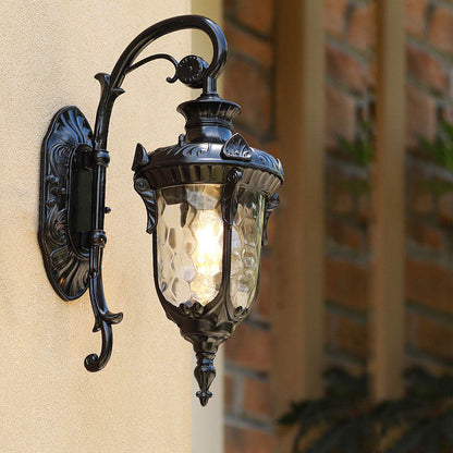Black Bell Wall Sconce Classic Ribbed Glass 1 Bulb Outdoor Courtyard Wall Lighting | Karnz