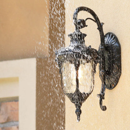 Black Bell Wall Sconce Classic Ribbed Glass 1 Bulb Outdoor Courtyard Wall Lighting | Karnz