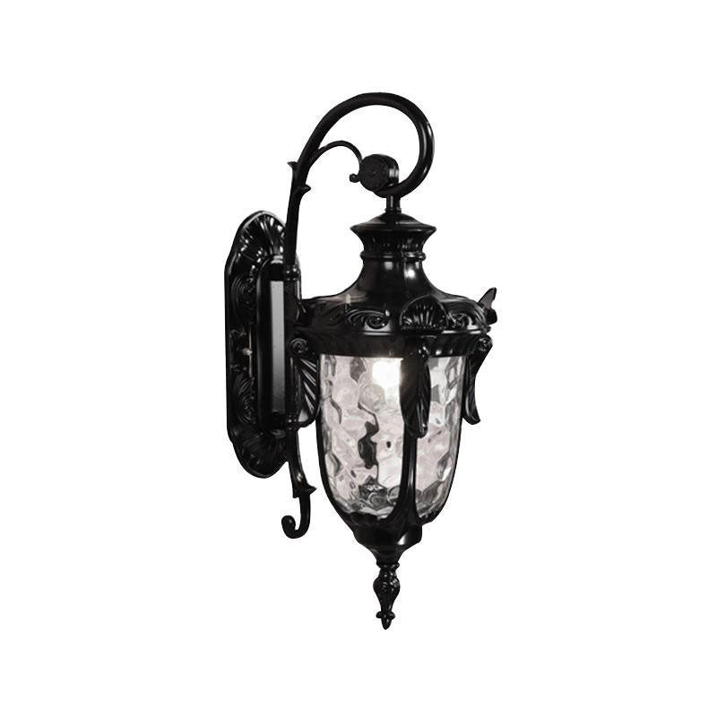 Black Bell Wall Sconce Classic Ribbed Glass 1 Bulb Outdoor Courtyard Wall Lighting | Karnz