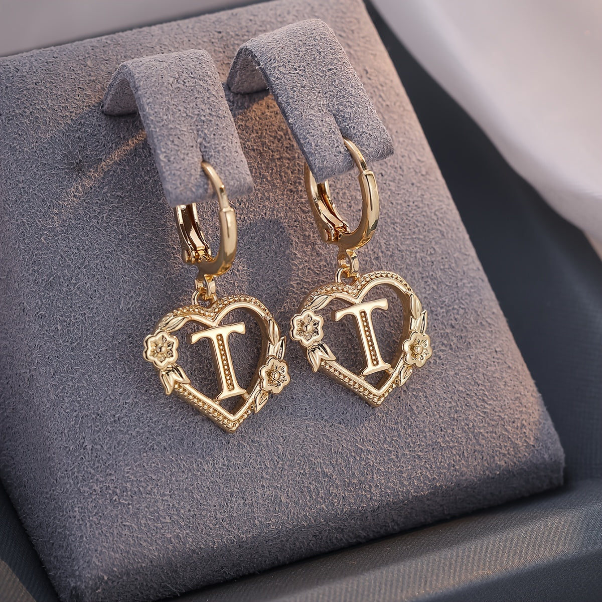 BowLift | Dainty Initial Letter Heart Hoop Earrings