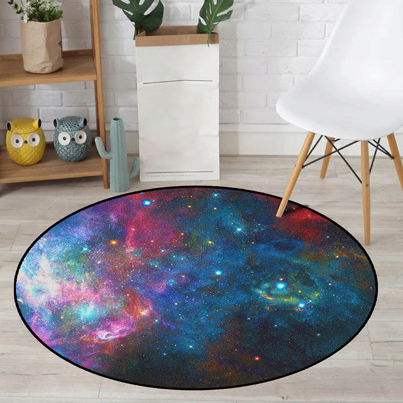 BowLift | Realistic Multicolor Cosmos Print Rug Polyester Modern Carpet Pet Friendly Non-Slip Machine Washable Rug for Children's Room