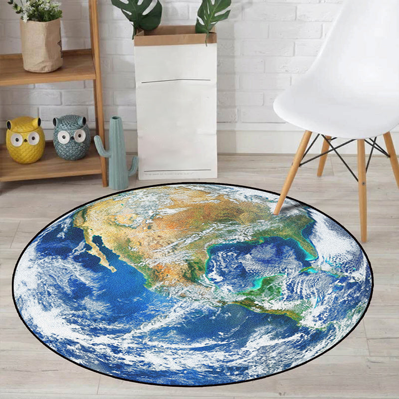 BowLift | Realistic Multicolor Cosmos Print Rug Polyester Modern Carpet Pet Friendly Non-Slip Machine Washable Rug for Children's Room