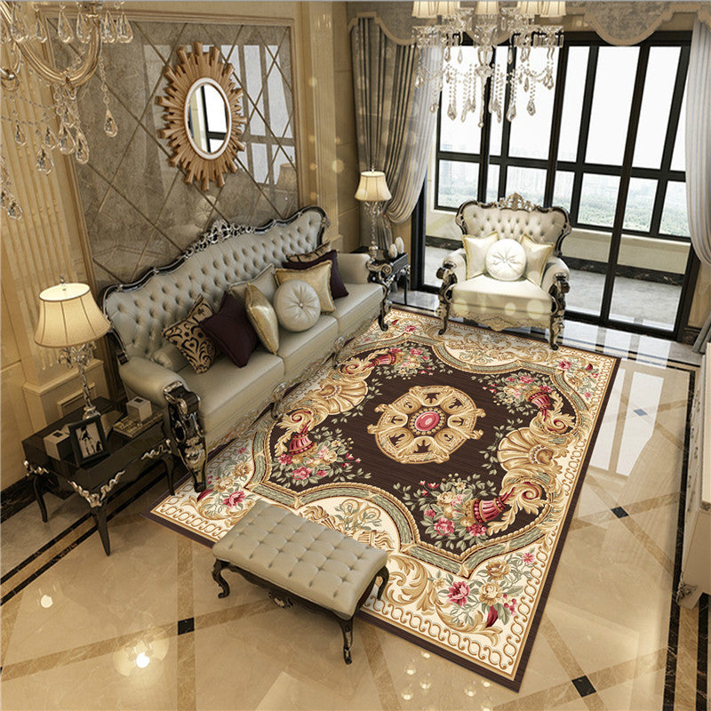 BowLift | Beautiful Peony Print Rug Multicolor Classic Rug Polypropylene Non-slip Machine Washable Stain Resistant Rug for the Room