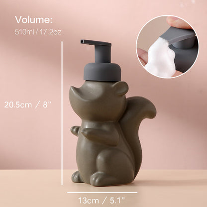 Skanto | Ceramic Soap Dispenser, Squirrel Foam Pump Bathroom Bottle, Animal Design, Refillable Reusable Lotion Pump for Bath Kitchen, 510ml/17.2oz