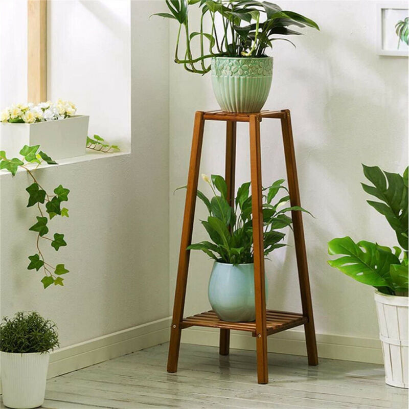 Skanto | 2 Tier Tall Plant Stand Pot Holder Small Space Table Garden Flower Pot Brown