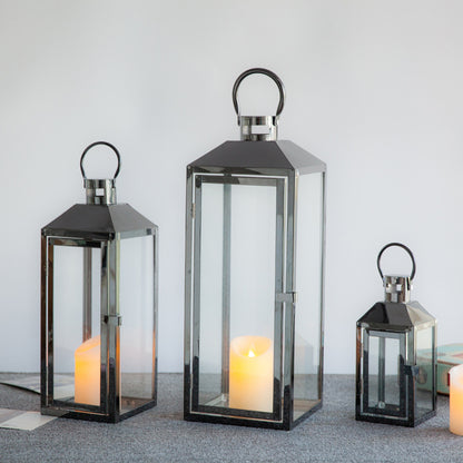 Decorative Gold-Trimmed Glass Lantern Trio with Hinged Door and Carry Ring Acalora