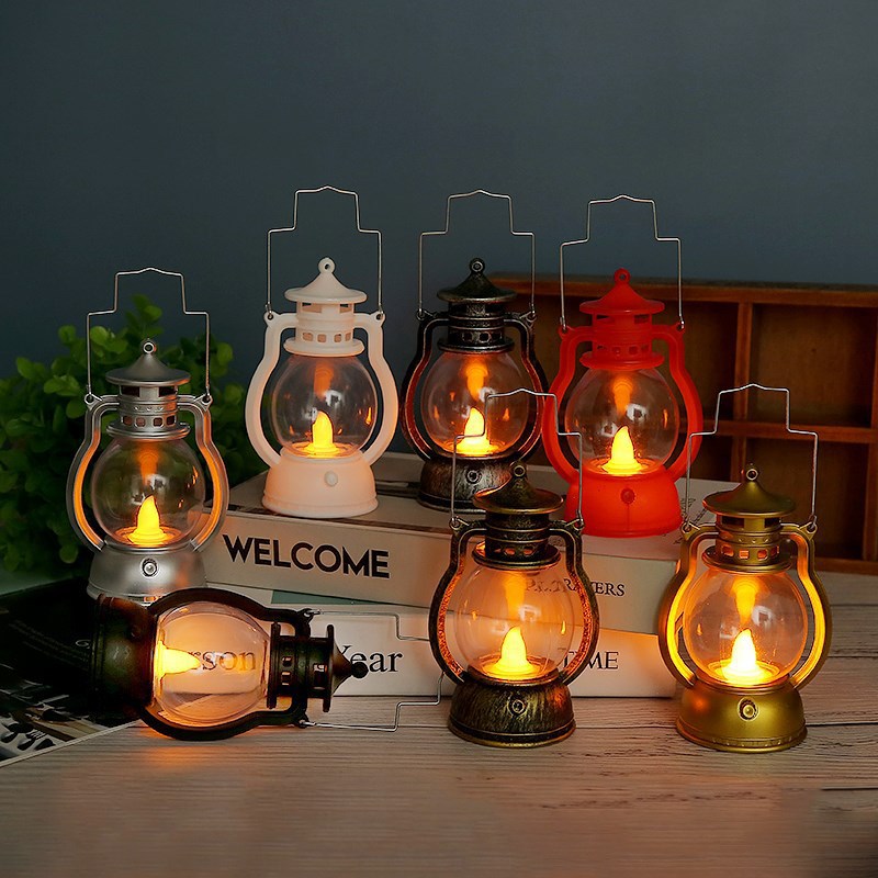 Vintage-Style LED Flameless Glass Lantern Candle Lights with Flickering Flame and Portable Handle Acalora