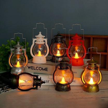 Vintage-Style LED Flameless Glass Lantern Candle Lights with Flickering Flame and Portable Handle Acalora