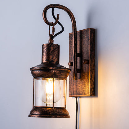 BowLift | Iron Lantern Wall Light Retro Style Single Bulb Restaurant Wall Lighting Fixture in Bronze
