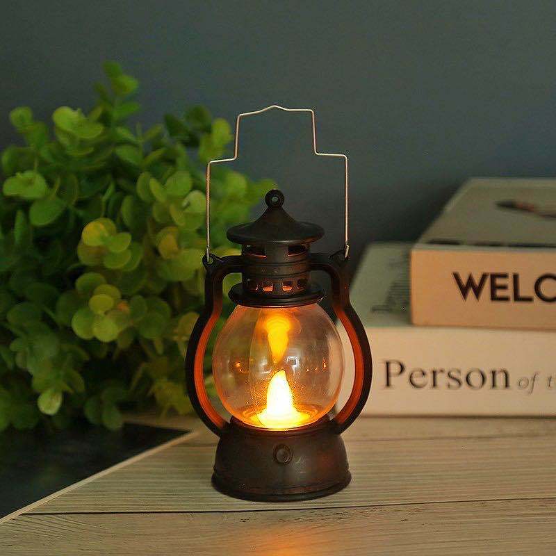 Vintage-Style LED Flameless Glass Lantern Candle Lights with Flickering Flame and Portable Handle Acalora