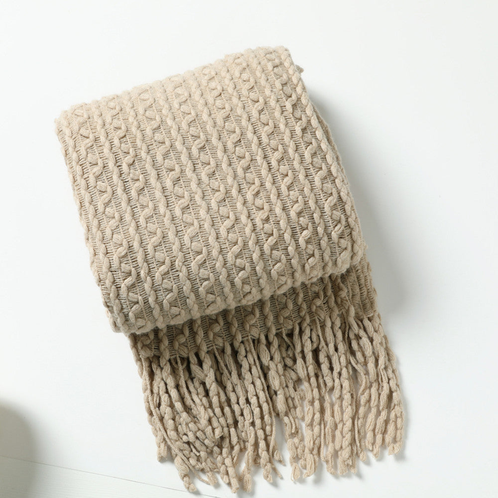 Unisex Cozy Textured Fringe Throw Blanket