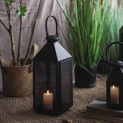 Decorative Mesh Metal Candle Lantern Trio with Hinged Door and Carry Handle Acalora