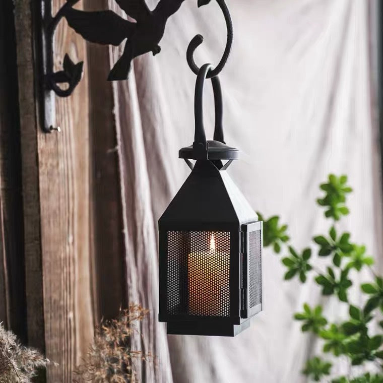 Decorative Mesh Metal Candle Lantern Trio with Hinged Door and Carry Handle Acalora