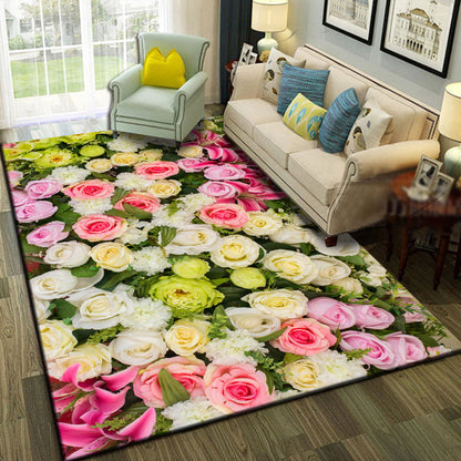 BowLift | Multicolor Living Room Rug Trendy Floral Print Indoor Carpet Cotton Blend Easy Care Pet Friendly Rug