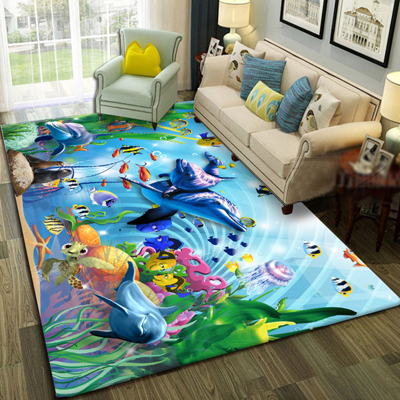 BowLift | Multicolor Living Room Rug Trendy Floral Print Indoor Carpet Cotton Blend Easy Care Pet Friendly Rug