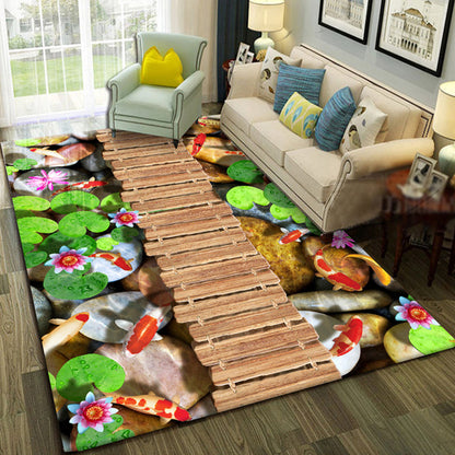 BowLift | Multicolor Living Room Rug Trendy Floral Print Indoor Carpet Cotton Blend Easy Care Pet Friendly Rug