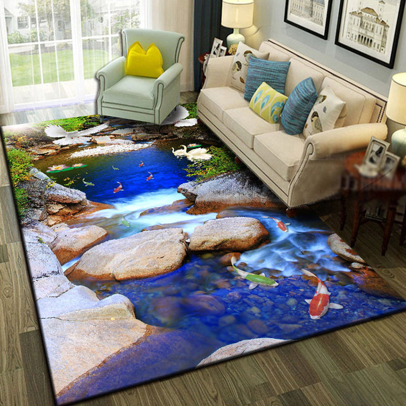 BowLift | Multicolor Living Room Rug Trendy Floral Print Indoor Carpet Cotton Blend Easy Care Pet Friendly Rug