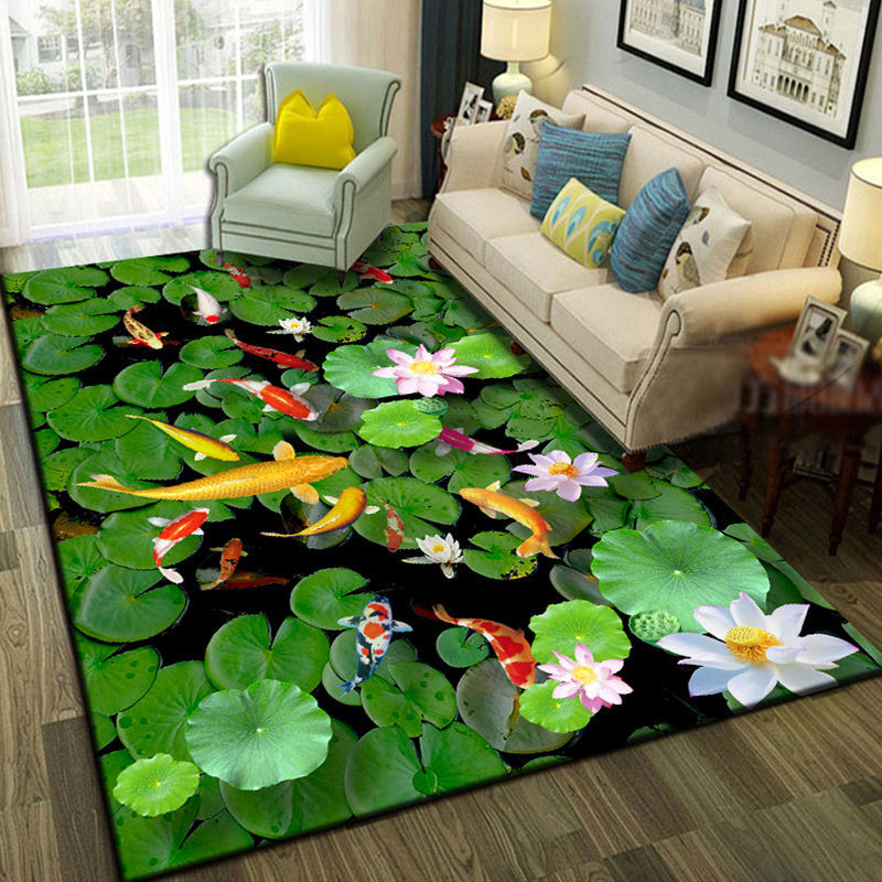 BowLift | Multicolor Living Room Rug Trendy Floral Print Indoor Carpet Cotton Blend Easy Care Pet Friendly Rug