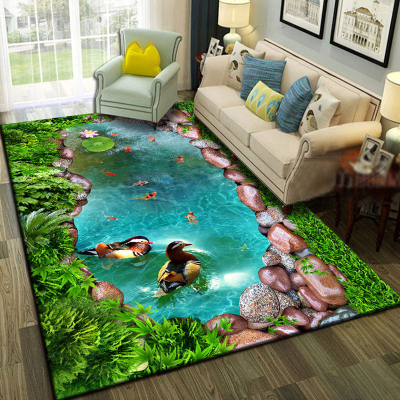 BowLift | Multicolor Living Room Rug Trendy Floral Print Indoor Carpet Cotton Blend Easy Care Pet Friendly Rug