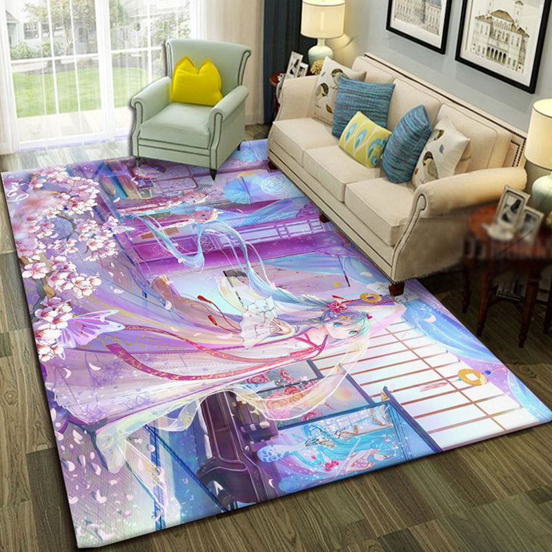 BowLift | Multicolor Living Room Rug Trendy Floral Print Indoor Carpet Cotton Blend Easy Care Pet Friendly Rug
