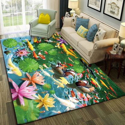 BowLift | Multicolor Living Room Rug Trendy Floral Print Indoor Carpet Cotton Blend Easy Care Pet Friendly Rug