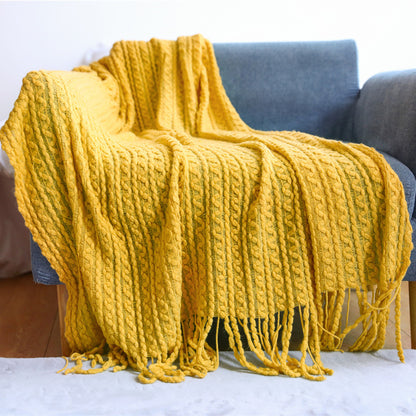 Unisex Cozy Textured Fringe Throw Blanket