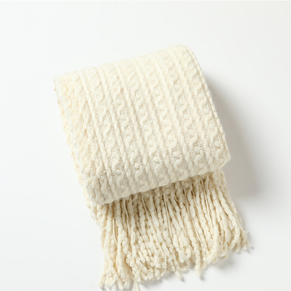 Unisex Cozy Textured Fringe Throw Blanket