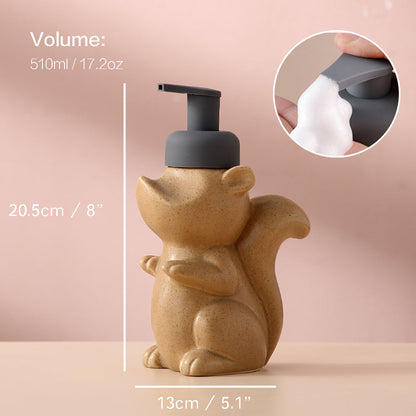 Skanto | Ceramic Soap Dispenser, Squirrel Foam Pump Bathroom Bottle, Animal Design, Refillable Reusable Lotion Pump for Bath Kitchen, 510ml/17.2oz