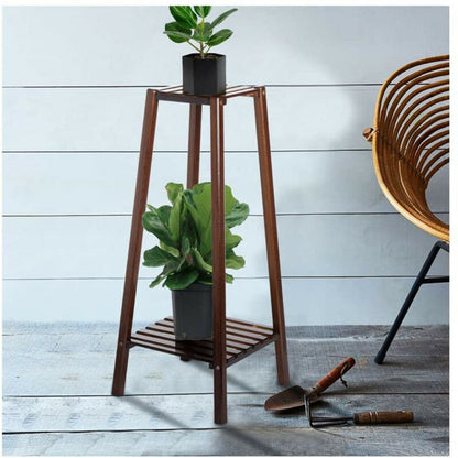 Skanto | 2 Tier Tall Plant Stand Pot Holder Small Space Table Garden Flower Pot Brown