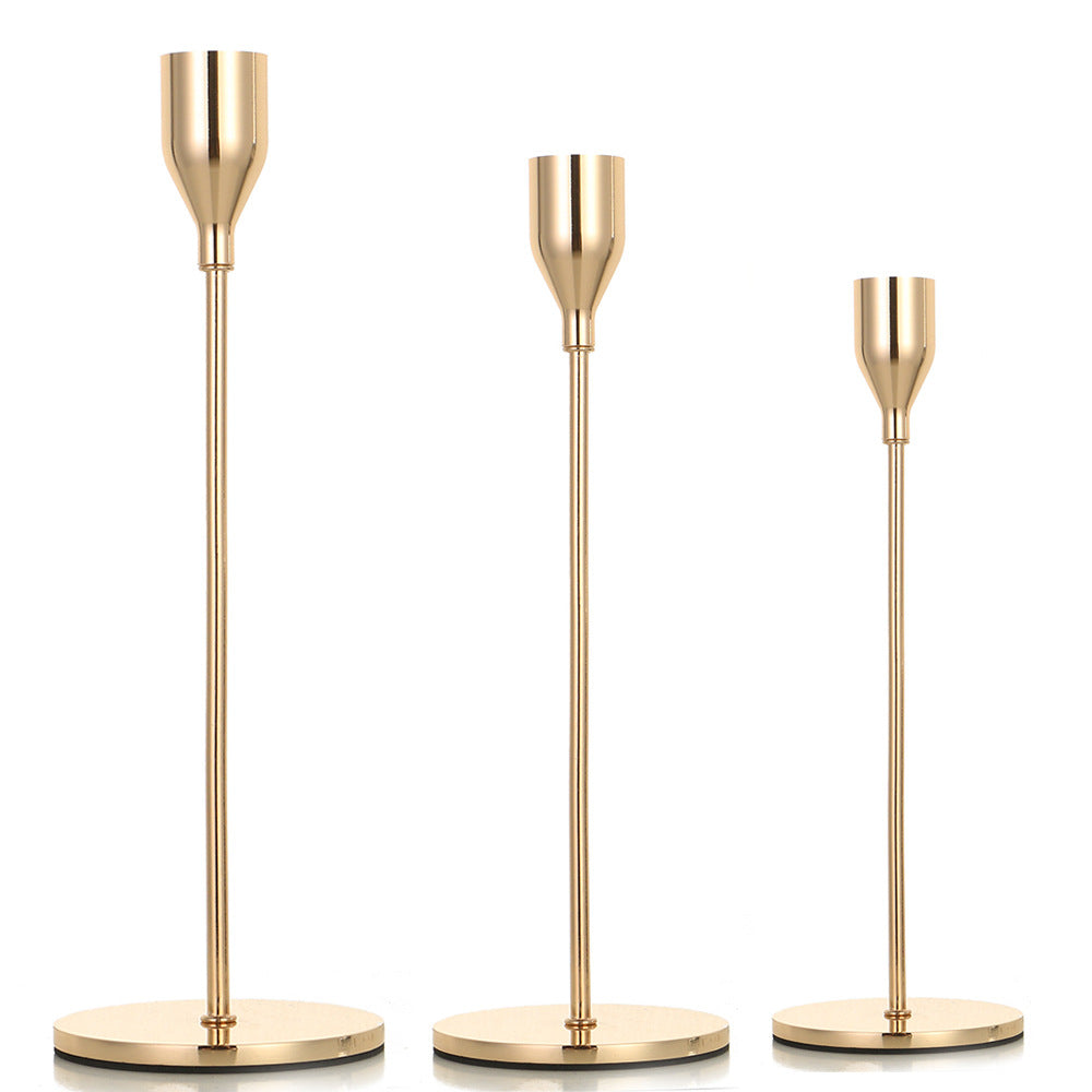 Modern Minimalist Taper Candle Holder Set with Polished Metal Finish Acalora