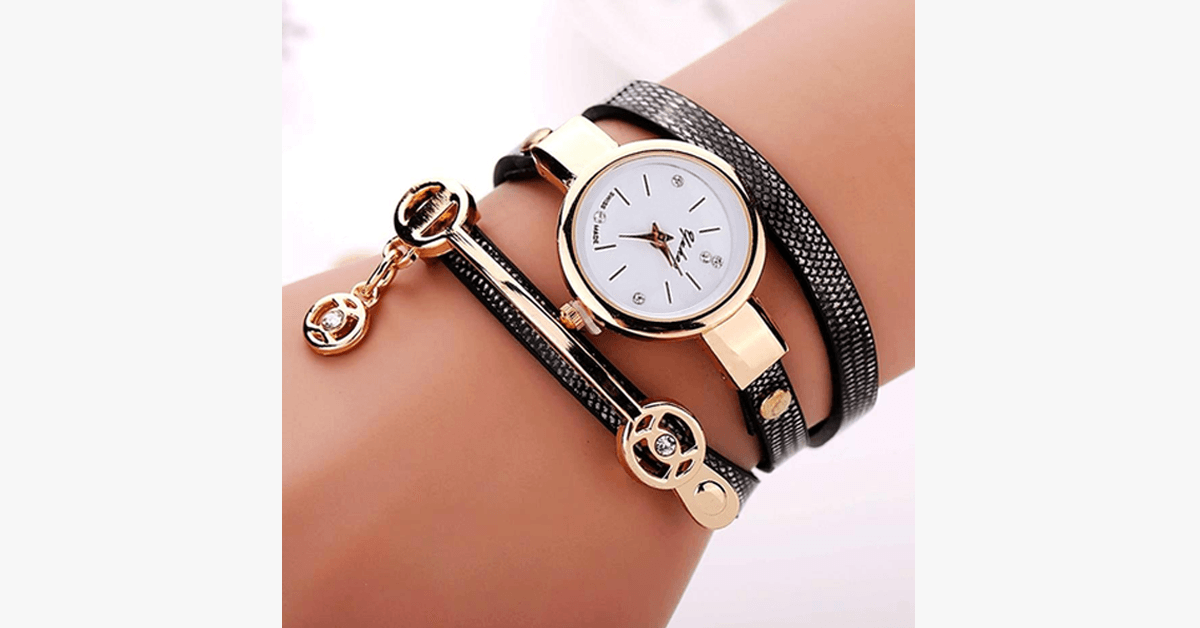 Skanto | Gold Charm Wrap Watch - Multicolor vegan leather watch for stylish people